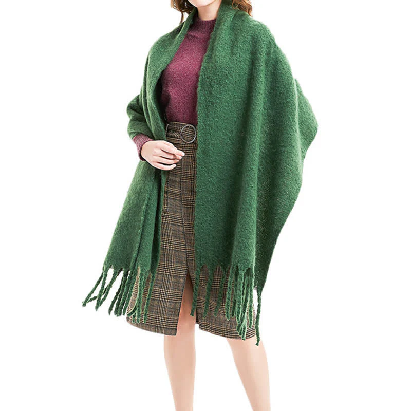 Unisex Warm Pure Color Thickened Tassels Roving Scarf - Image 4