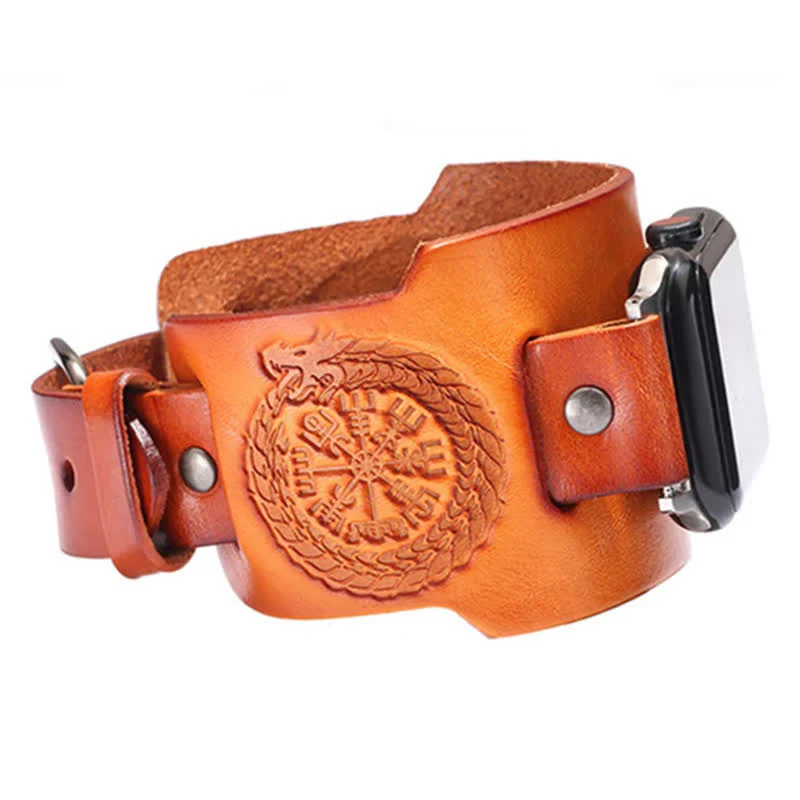 Viking Compass Dragon Totem Leather Watch Band - Image 4