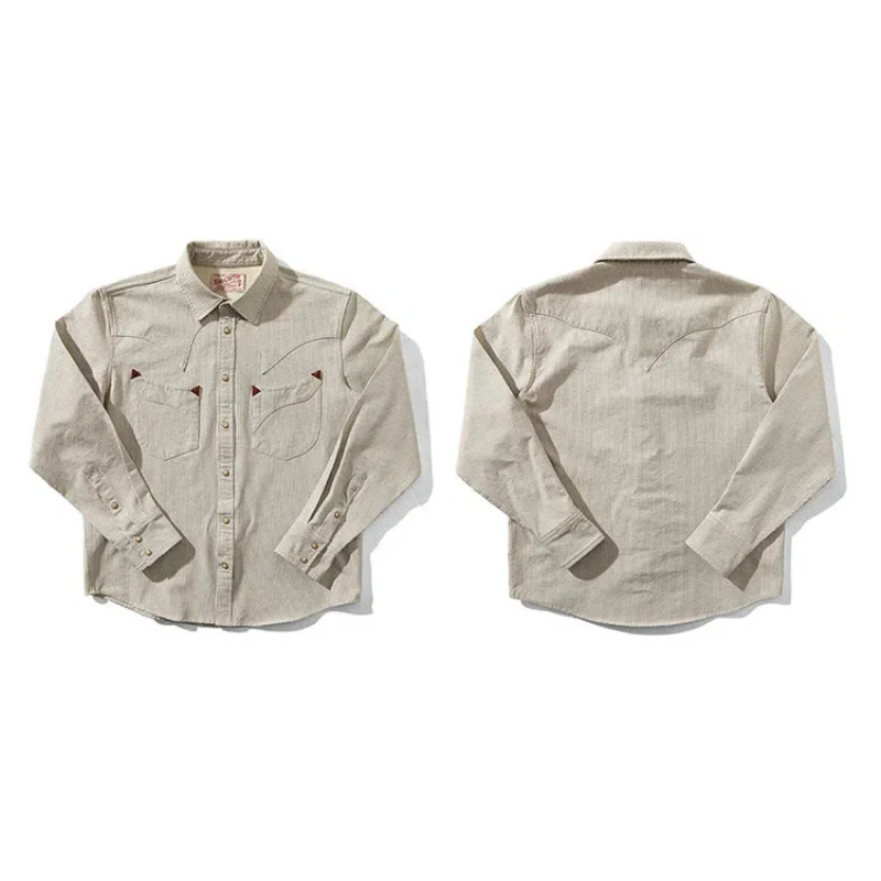 Vintage Beige Woven Stripe Western Cowboy Shirt - Image 4