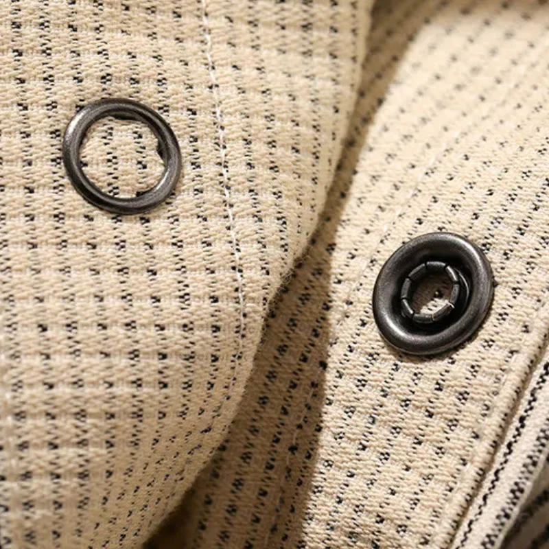Vintage Beige Woven Stripe Western Cowboy Shirt - Image 9