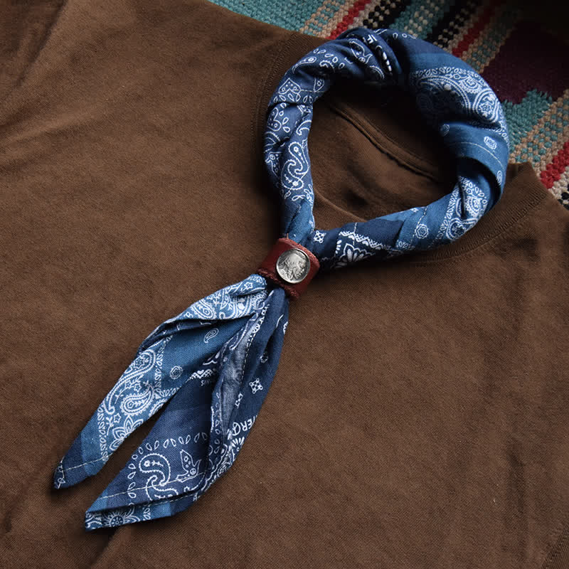 Vintage Blue Patchwork Geometric Pattern Square Scarf - Image 5