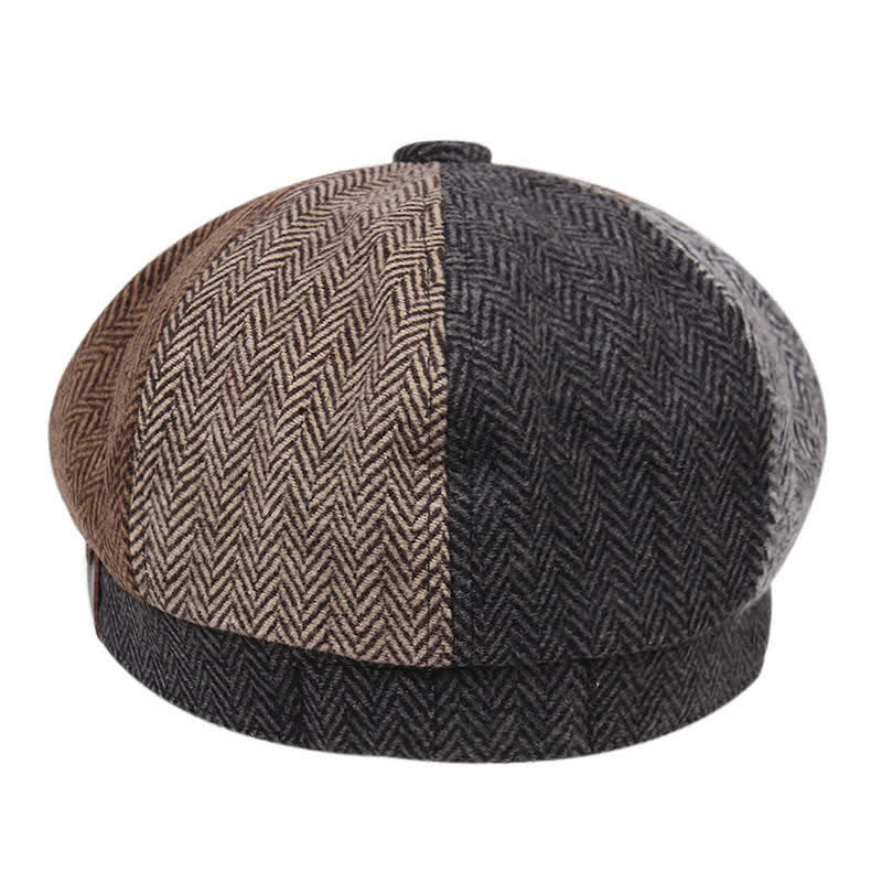 Vintage British Splicing Octagonal Beret Cap - Image 3