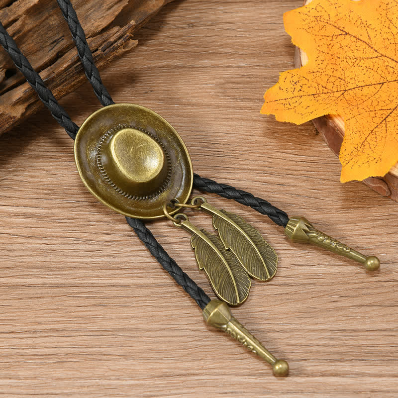 Vintage Bronze Cowboy Hat Shape Pendant Bolo Tie - Image 8