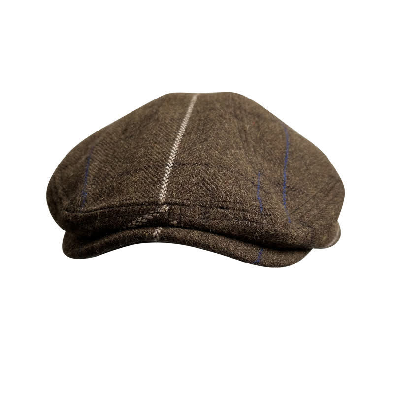 Vintage Coffee Blue White Strips Beret Cap - Image 2