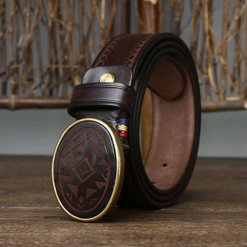 Vintage Engraved Pattern Thick Genuine Leather Belt - Image 10