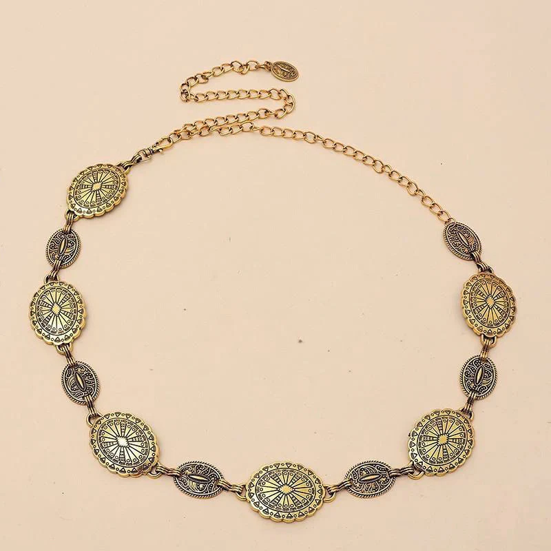 Vintage Ethnic Carved Bohemian Chain Belt Metal Chain - Image 6