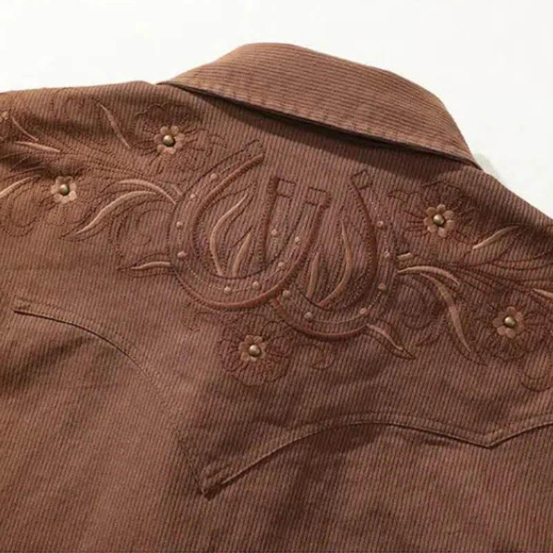 Vintage Floral Scrolls Horseshoe Rivet Western Cowboy Shirt - Image 5