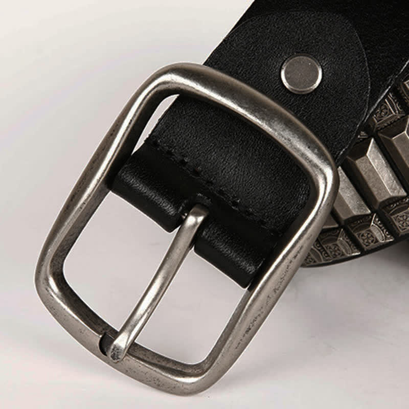 Vintage Geometric Metal Rivet Studded Leather Belt - Image 18