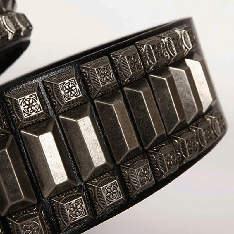Vintage Geometric Metal Rivet Studded Leather Belt - Image 19