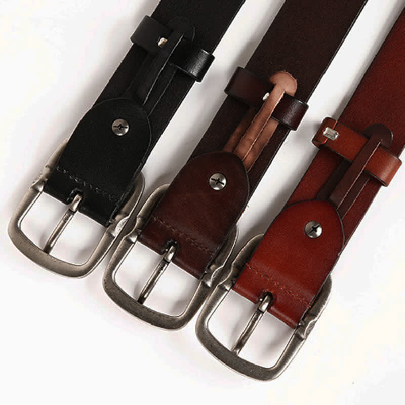 Vintage Geometric Metal Rivet Studded Leather Belt - Image 5