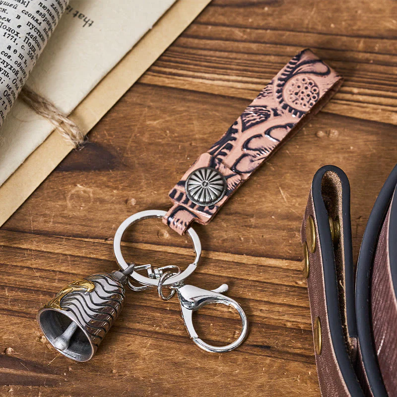 Vintage Motorcycle Eagle Bell Embossed Leather Keychain - Image 7