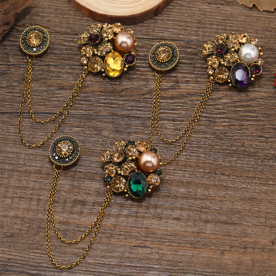 Vintage Multi-Gem Pearl Floral Chain Brooch