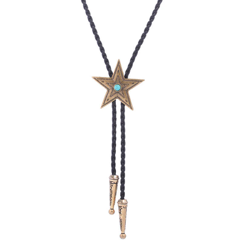 Vintage Natural Stone Star Pendant Necklace Bolo Tie - Image 8
