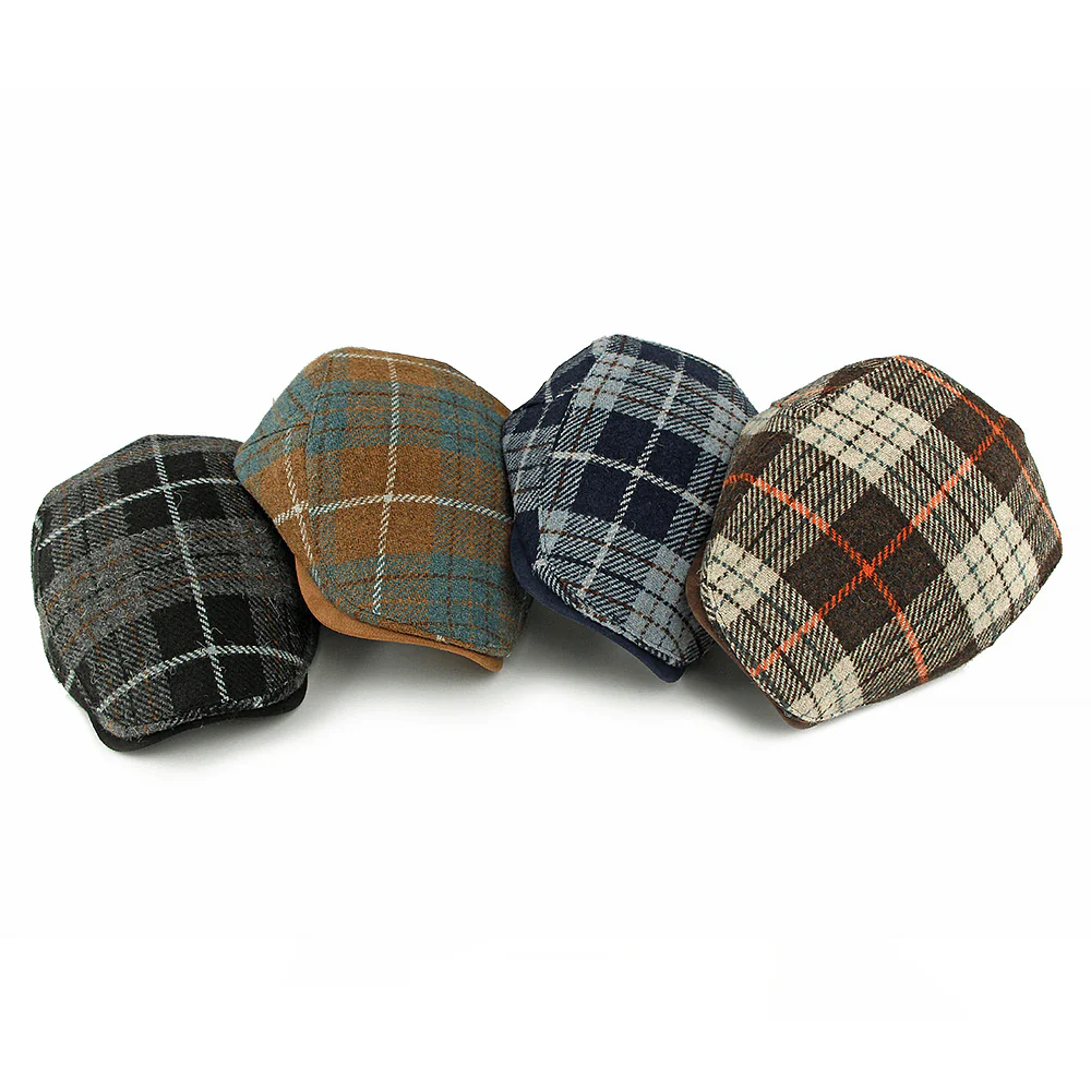 Winter Vintage Plaid Pattern Men's Beret Hat - Image 11