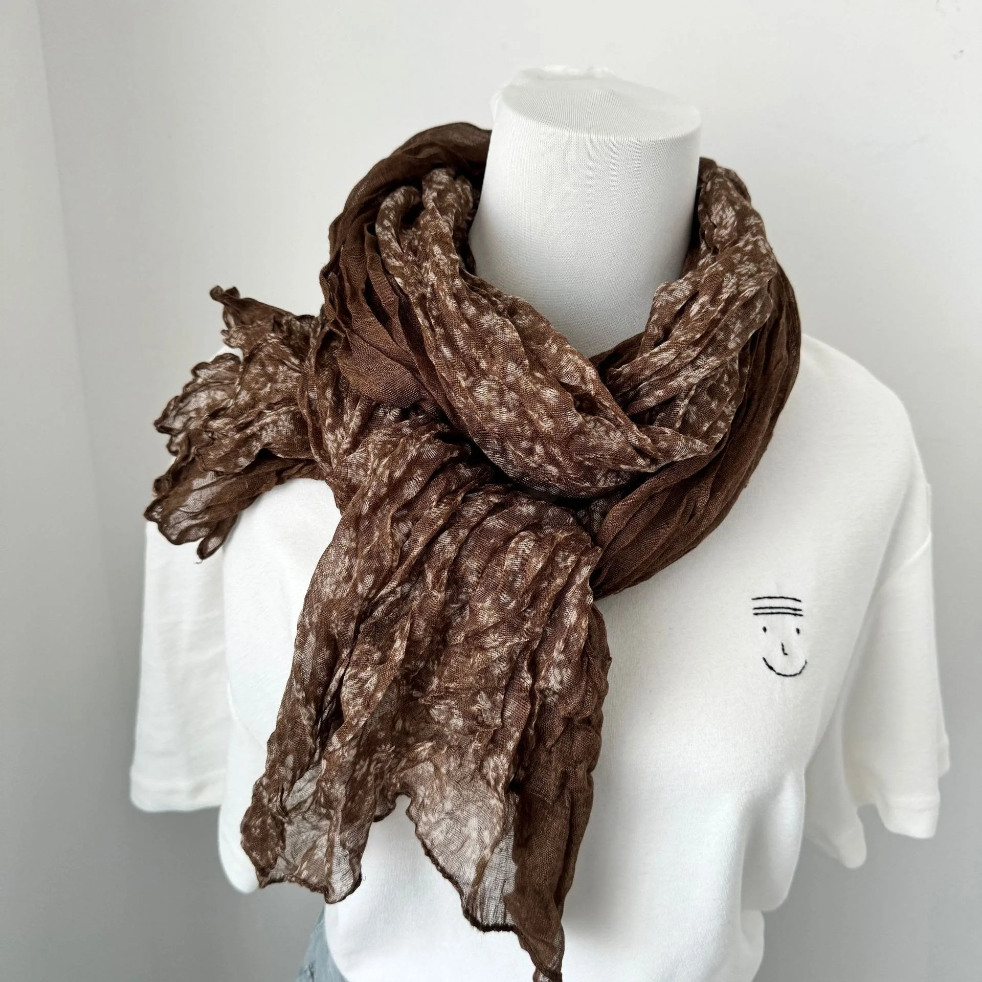 Vintage Pleated Printed Cotton And Linen Thin Scarf - Image 20