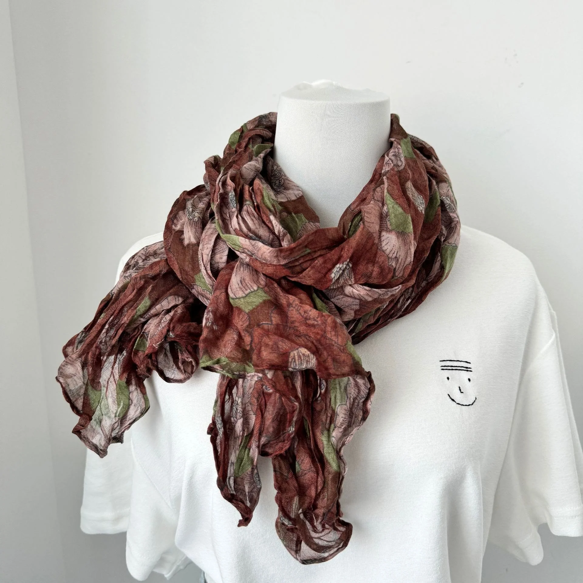 Vintage Pleated Printed Cotton And Linen Thin Scarf - Image 26
