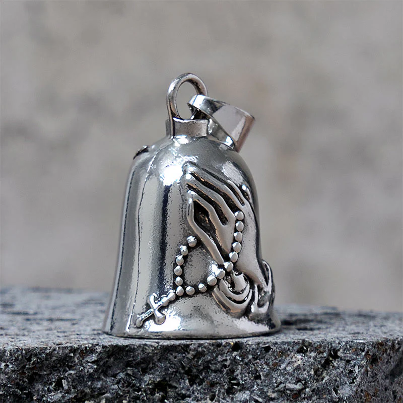 Vintage Praying Hands Cross Bell Keychain Accessory - Image 3
