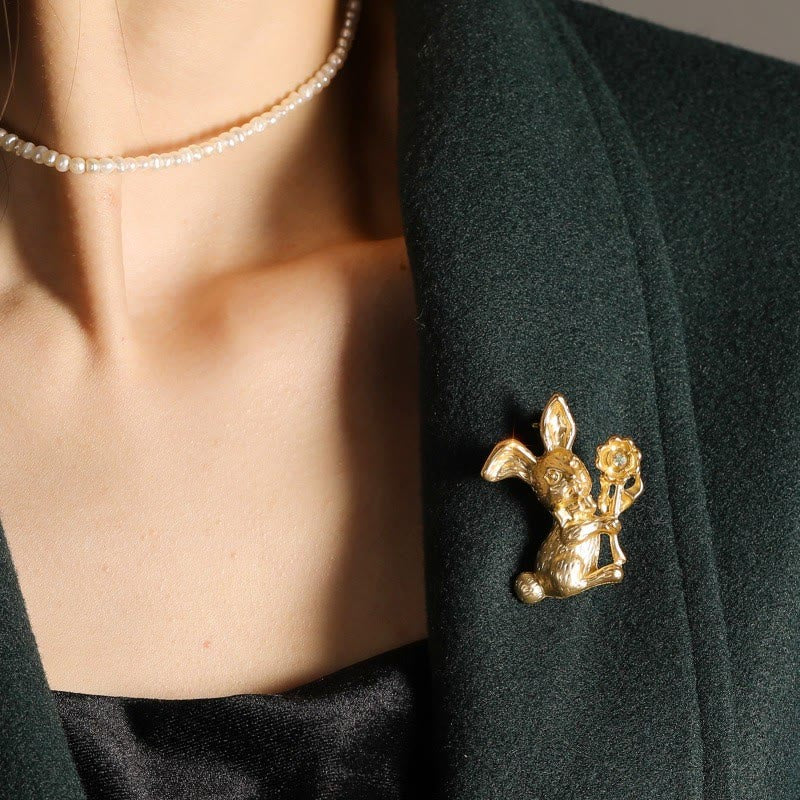 Vintage Rabbit With Sunflowers Brooch Shirt Accessories - Image 2