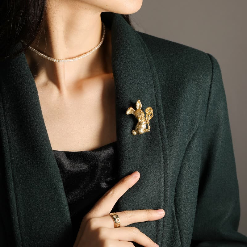 Vintage Rabbit With Sunflowers Brooch Shirt Accessories - Image 3