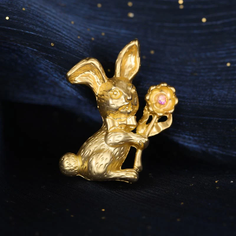 Vintage Rabbit With Sunflowers Brooch Shirt Accessories - Image 6