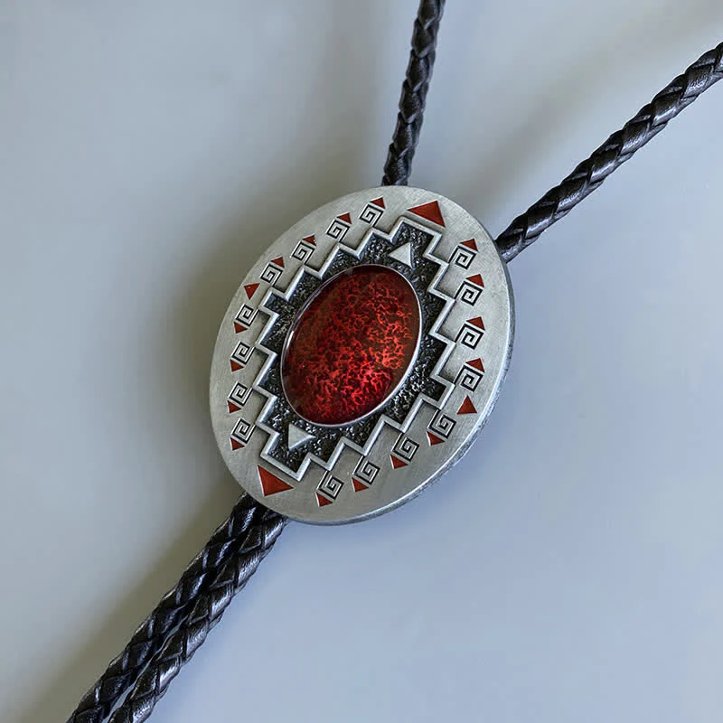 Vintage Ruby Western Indian Totem Bolo Tie - Image 4