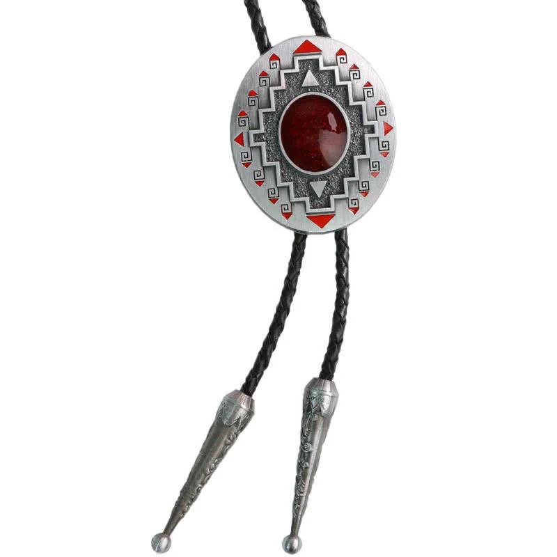 Vintage Ruby Western Indian Totem Bolo Tie - Image 9