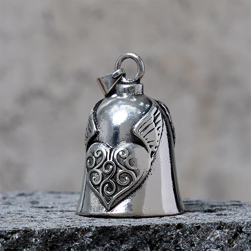 Vintage Silver Wing Heart Bell Keychain - Image 4