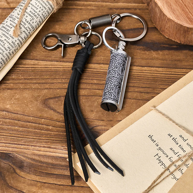 Vintage Tassel Pendant Keychain Carved Kerosene Lighter - Image 6