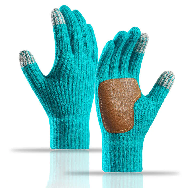 Warm Anti-Slip Leather Palm Patch Knitted Gloves - Image 16