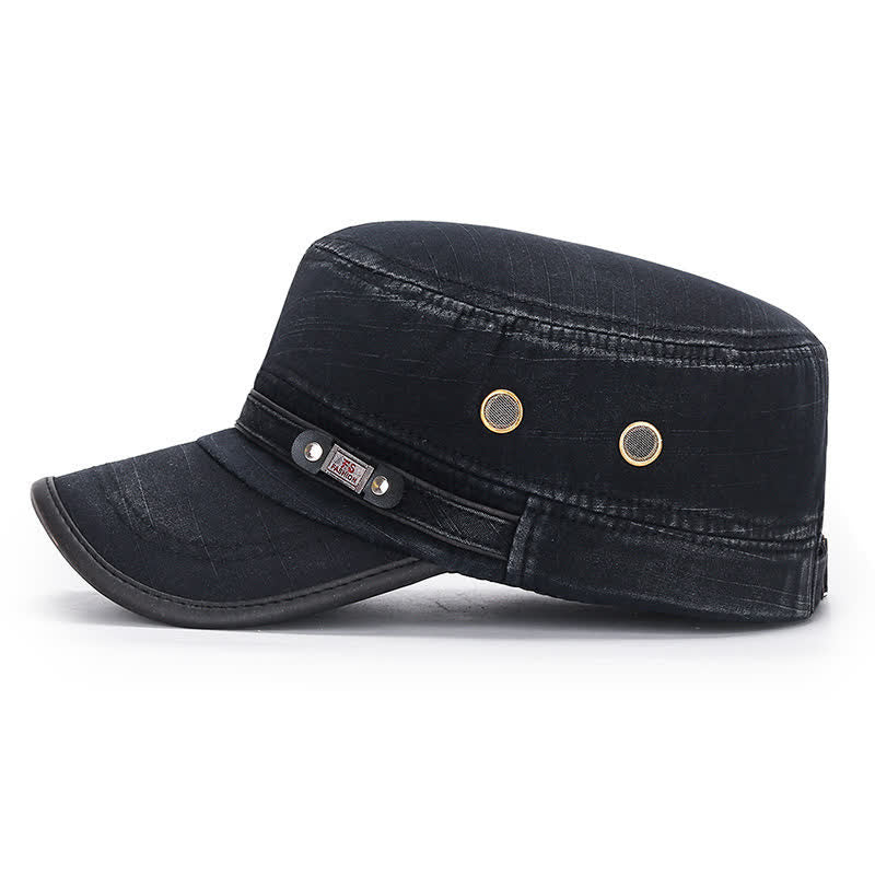 Washed Fabric Cadet Military Flat Top Hat - Image 2