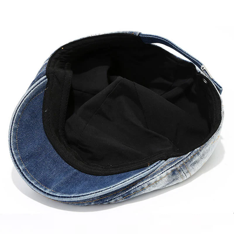 Washed Gradient Distressed Artist Denim Beret Hat - Image 5