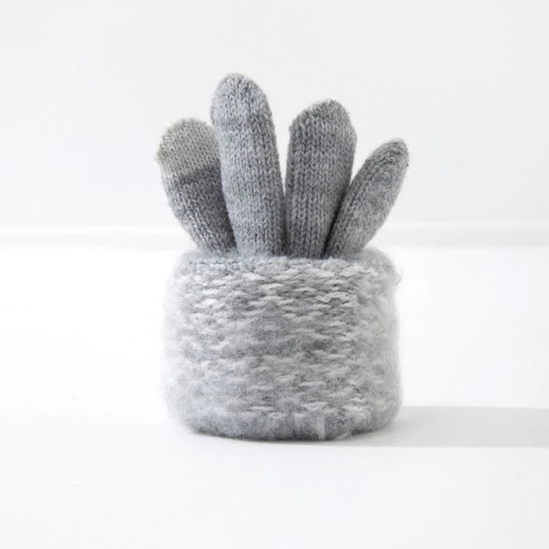 Wave Print Touch Screen Warm Plus Velvet Knitted Gloves - Image 4