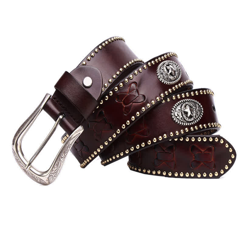 Weatern Style Five-Pointed Star Rivets Leather Belt - Image 3