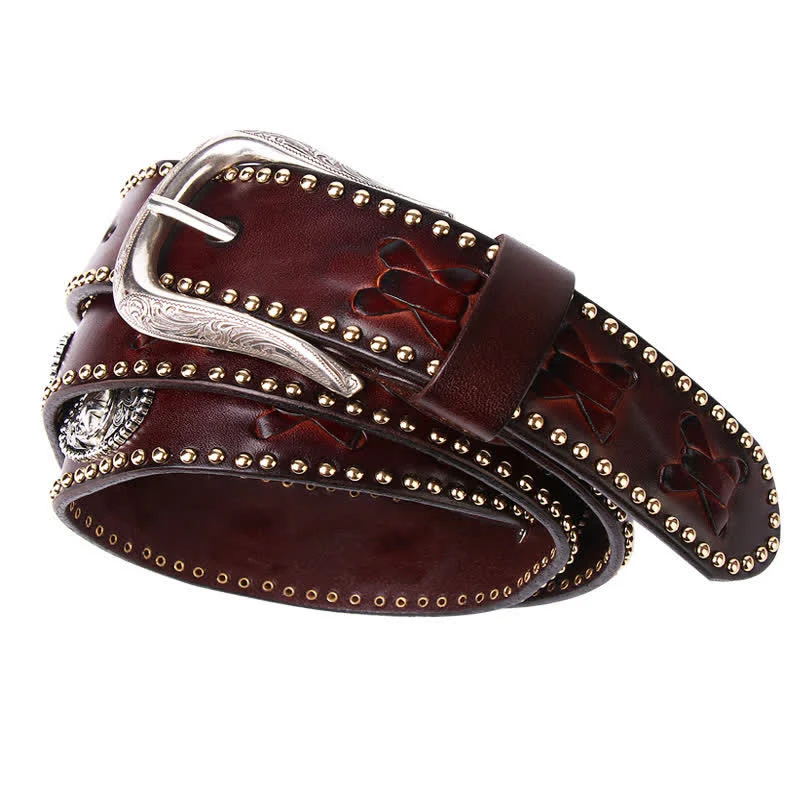 Weatern Style Five-Pointed Star Rivets Leather Belt - Image 4