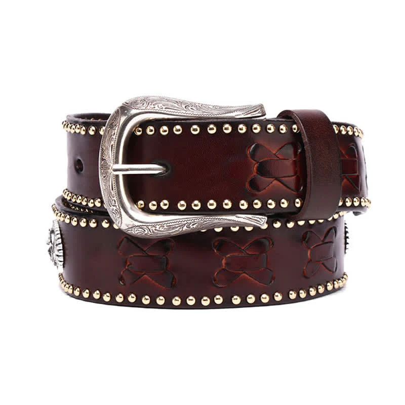 Weatern Style Five-Pointed Star Rivets Leather Belt - Image 5