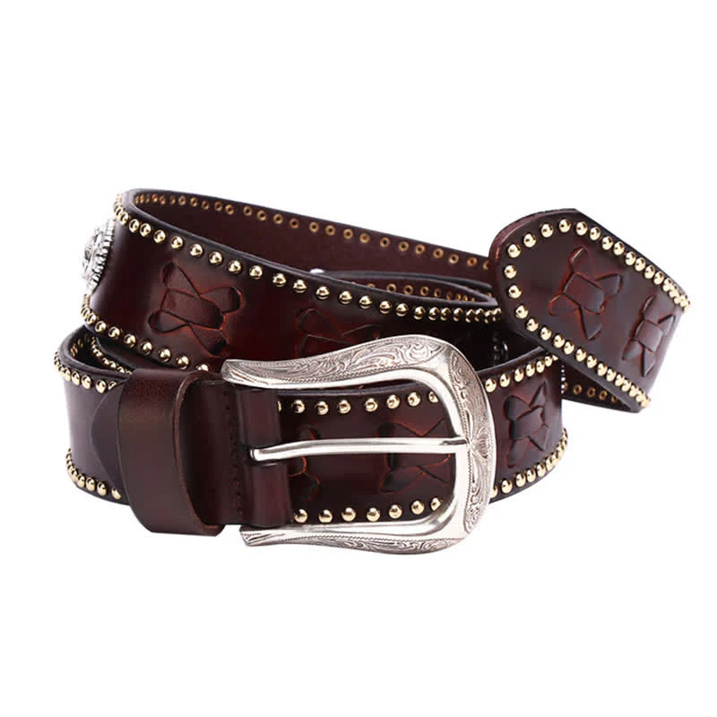 Weatern Style Five-Pointed Star Rivets Leather Belt - Image 6