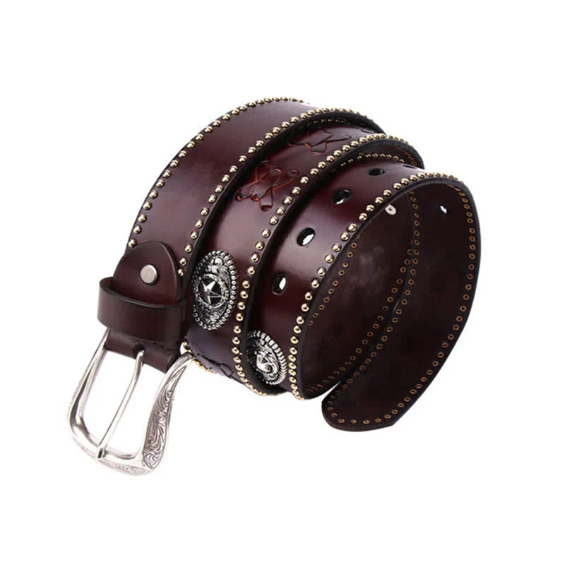 Weatern Style Five-Pointed Star Rivets Leather Belt - Image 7