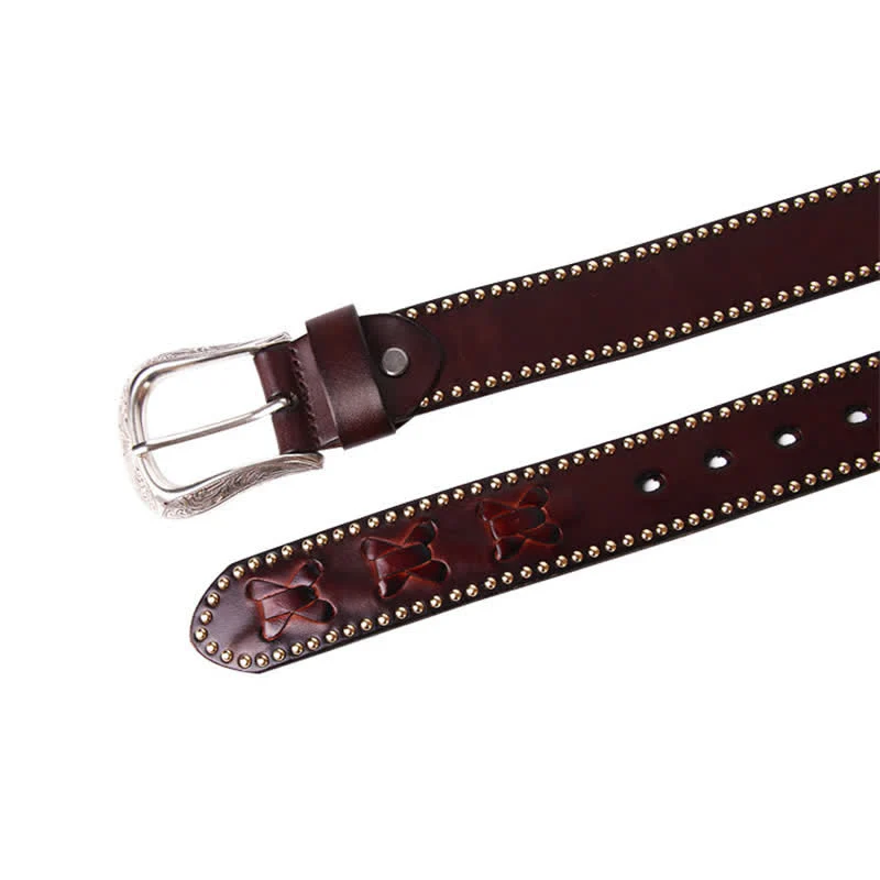 Weatern Style Five-Pointed Star Rivets Leather Belt - Image 8