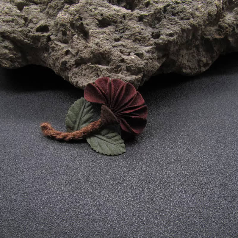 Wedding Burgundy Crinkled Flower Original Design Cloth Brooch - Image 3