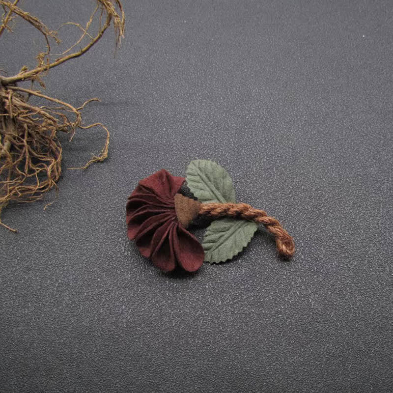 Wedding Burgundy Crinkled Flower Original Design Cloth Brooch - Image 5