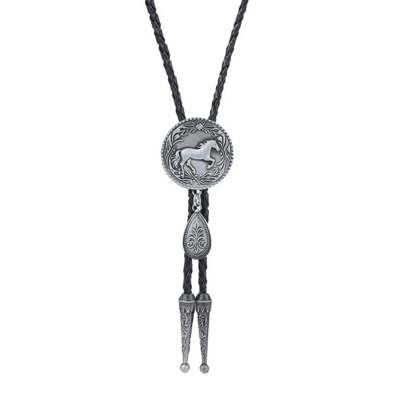 West Horse Carving Detailed Bolo Tie with Little Pendant - Image 3