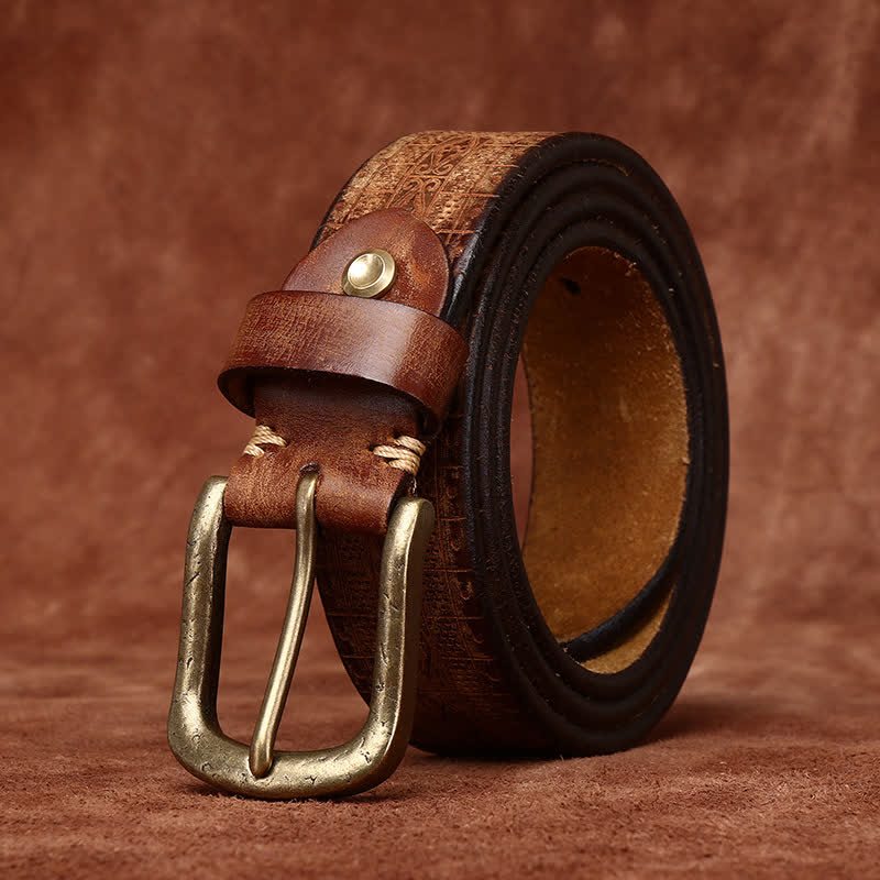 Western Carved Embossed Pattern Thicken Leather Belt - Image 4