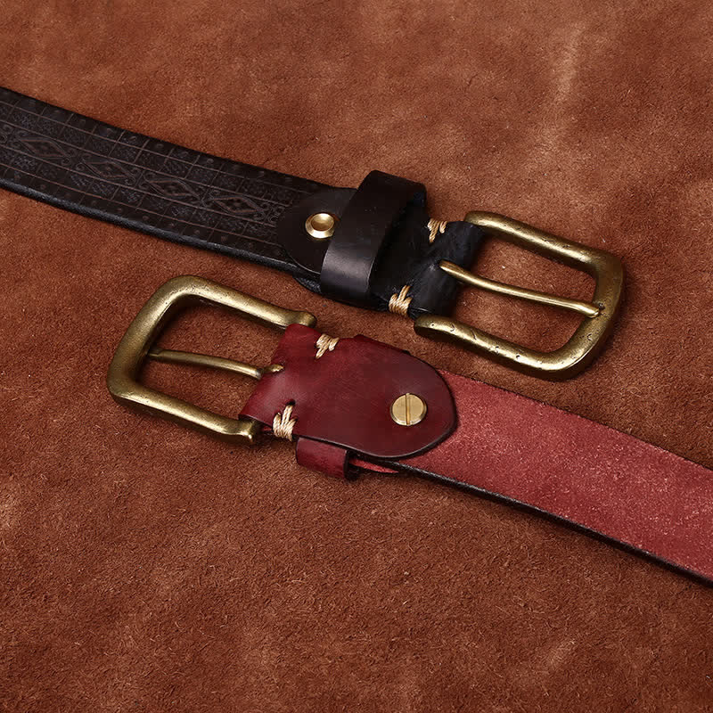 Western Carved Embossed Pattern Thicken Leather Belt - Image 5