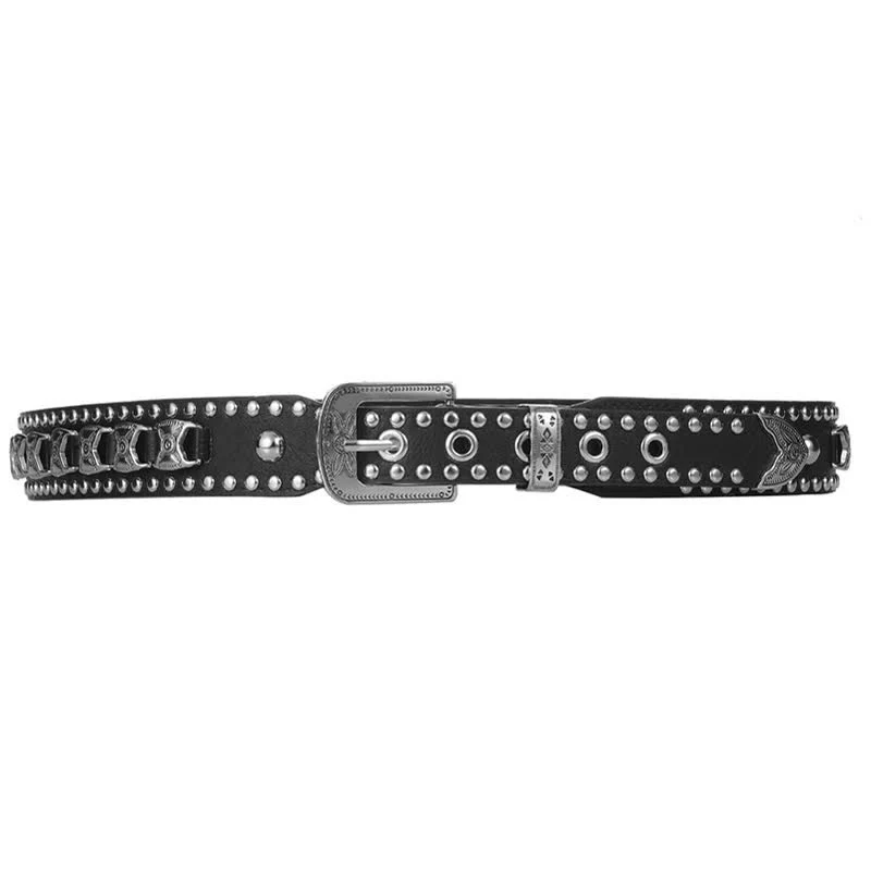 Western Concho Rivet Carved Buckle Leather Belt - Image 5
