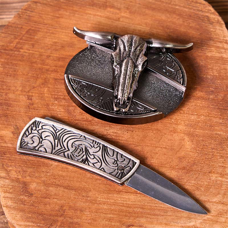 Western Cow DIY Hidden Knife Belt Buckle With Bull Ring Bundle Set - Image 4