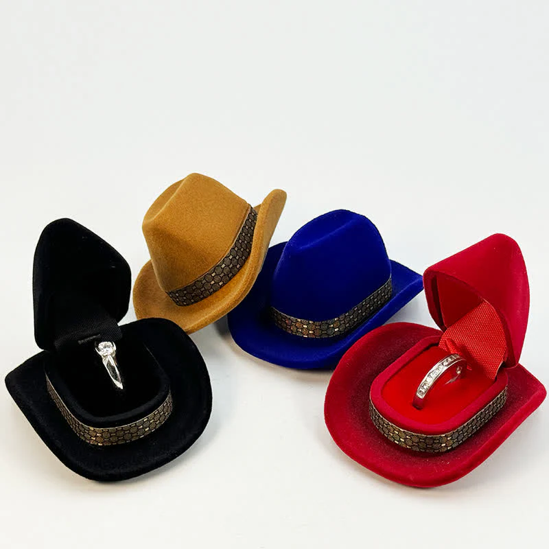 Western Cute Cowboy Hat Velvet Ring Box - Image 6