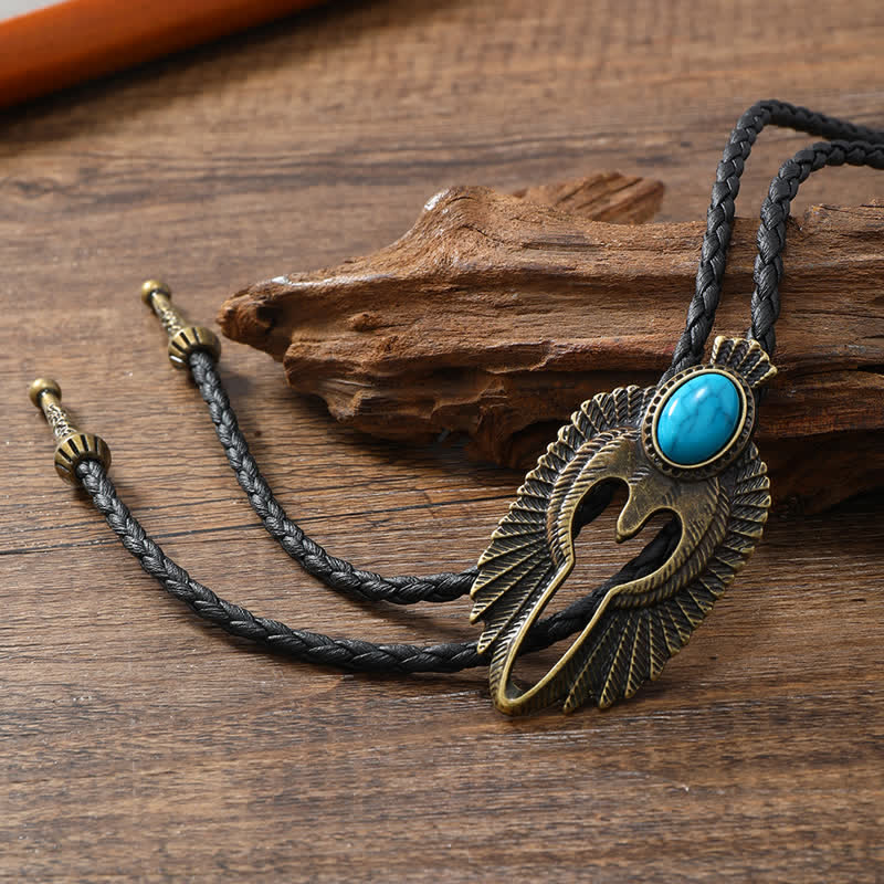 Western Eagle Bird Turquoise Stone Bolo Tie - Image 5