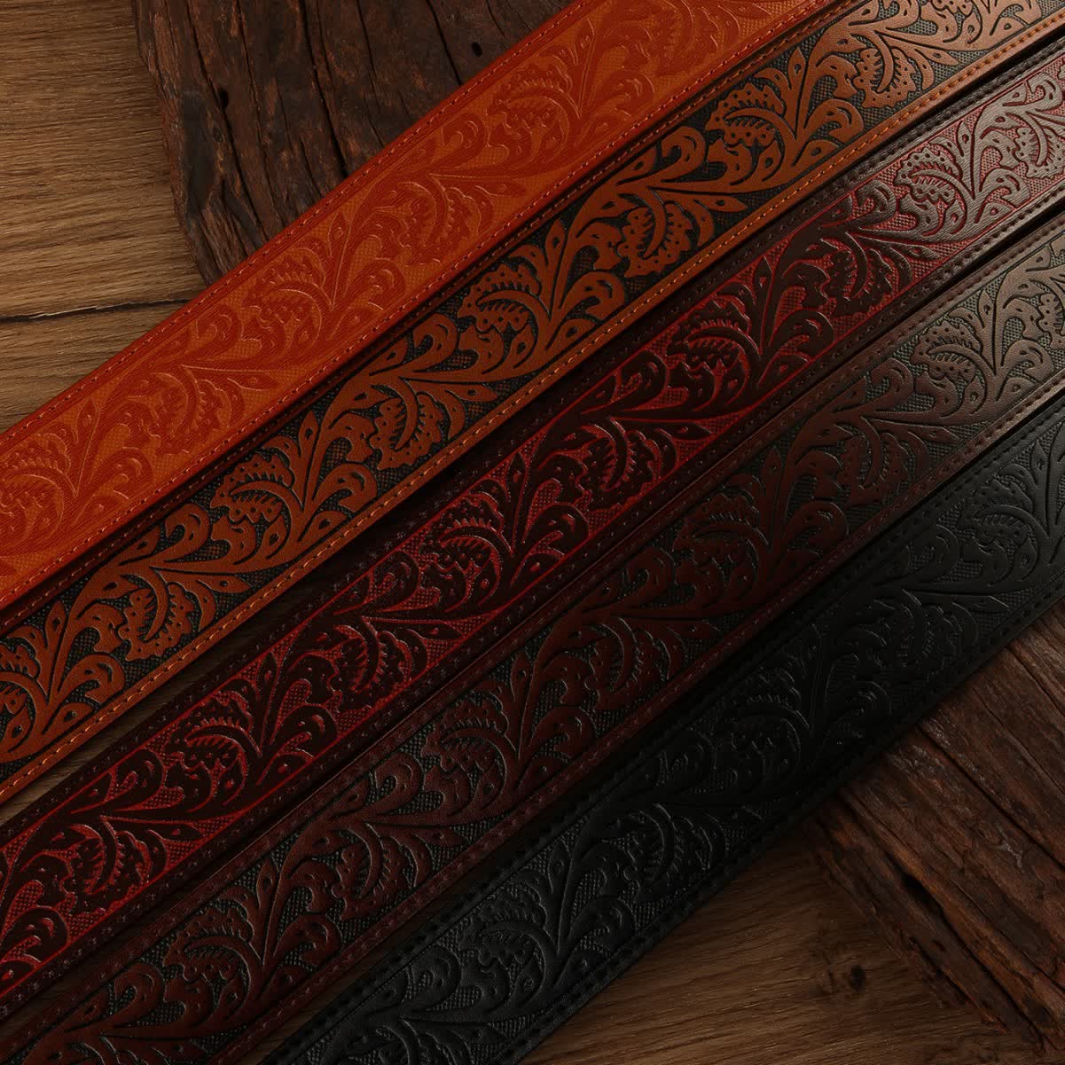 Western Flower Embossed DIY Leather Belt Strap without Belt Buckle - Image 4