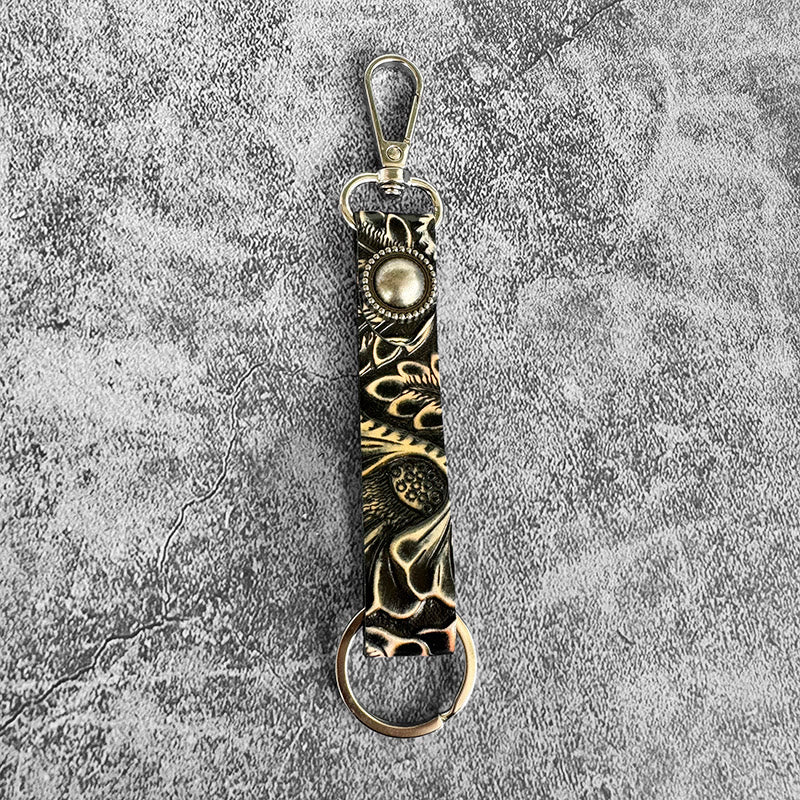 Western Genuine Leather Embossed Pendant Keychain - Image 5