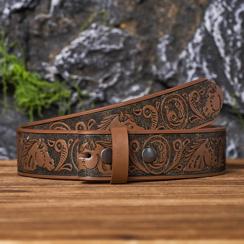 Western Horse-Patterned DIY Leather Belt Strap Without Belt Buckle - Image 8